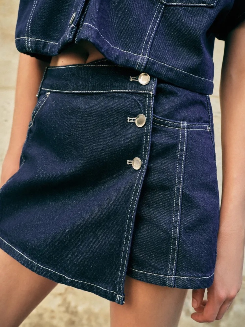 Zara Dark Denim Button-Front Mini Skort